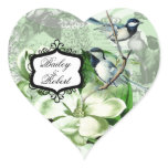 Custom Chickadees and Magnolias Heart Stickers