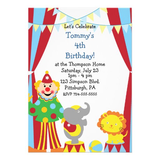Custom Child Circus Birthday Party Personalized Announcements