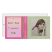 Custom Child / Family Pink & Green Photo Card photo cards