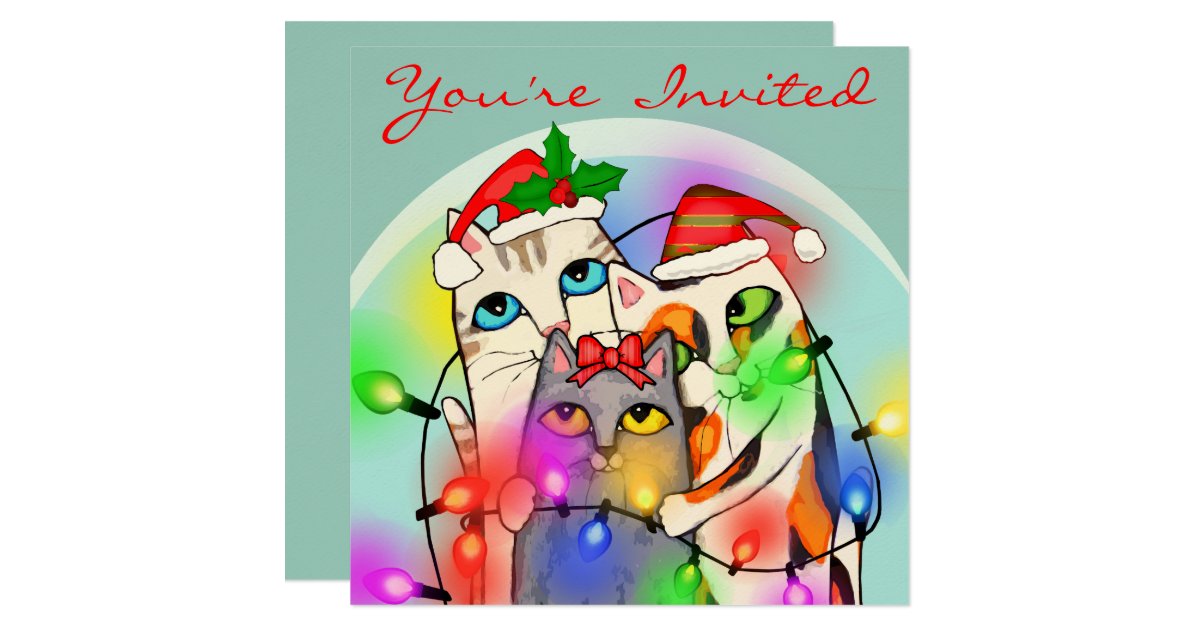 Custom Christmas Cute Santa Cats Party Invitation  Zazzle