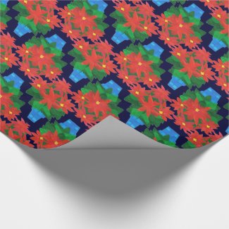 Custom Christmas Giftwrap: Poinsettias, Blue Gift Wrapping Paper