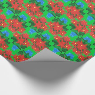 Custom Christmas Giftwrap: Poinsettias, Green Gift Wrapping Paper