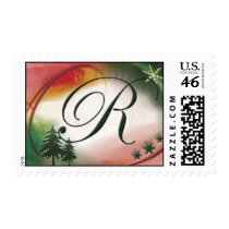 Custom Christmas Monogram Initial R postage by aslentz Custom Christmas Monogram Initial R postage