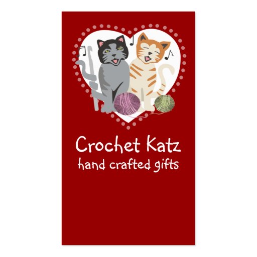 Custom color crochet hook yarn cats business card (front side)