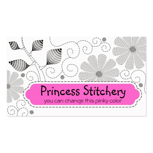 Custom color embroidery sewing stitches flowers business card template (front side)