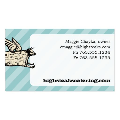 custom color flying cow beef cuts chef catering business cards (back side)