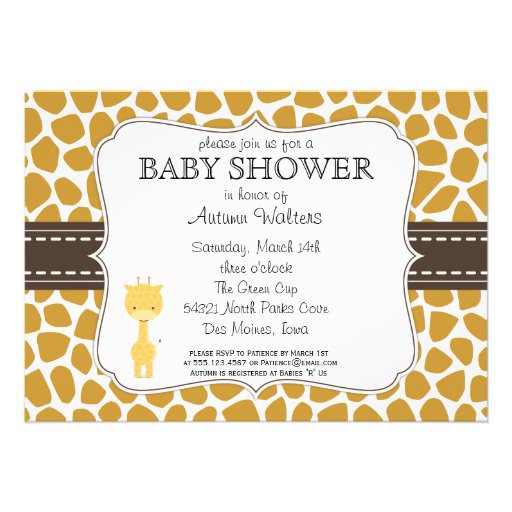 Custom Color Giraffe Baby Shower Invitations (front side)