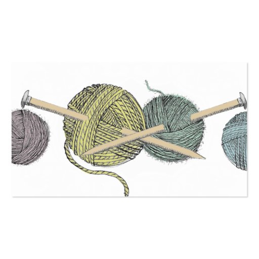 Custom color hand drawn knitting needles yarn card business card template (back side)