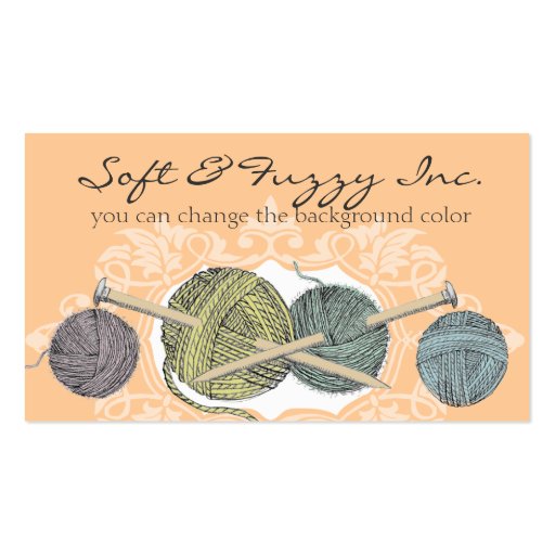 Custom color hand drawn knitting needles yarn card business card template (front side)
