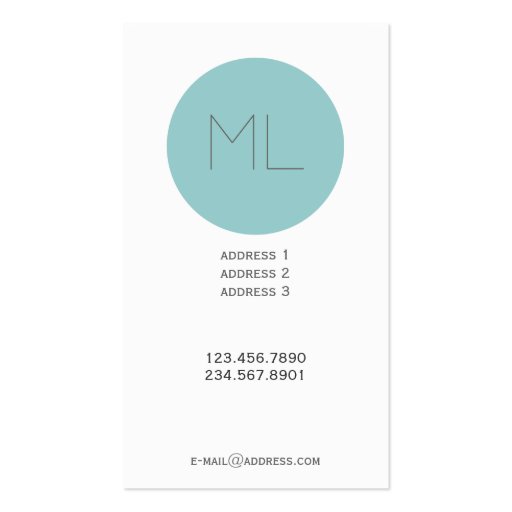 Custom Color Monogram Circle Modern Business Card (back side)