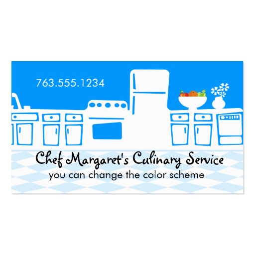 Custom color retro kitchen cooking baking biz card business card template (front side)