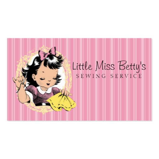 custom color seamstress sewing girl needle thread business card template (front side)