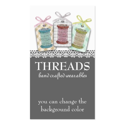 Custom color spools of thread sewing seamstress business card (front side)