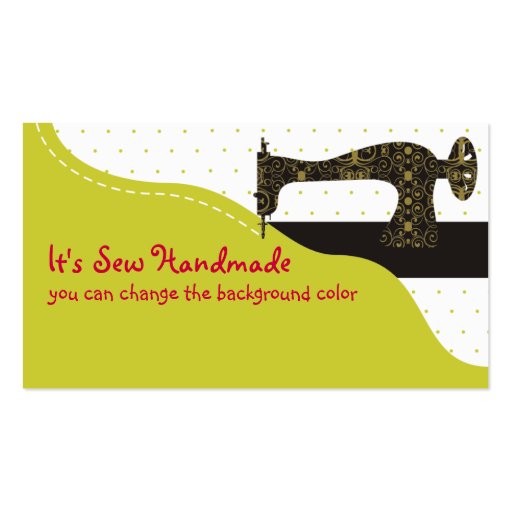 Custom color vintage sewing machine fabric business card (front side)