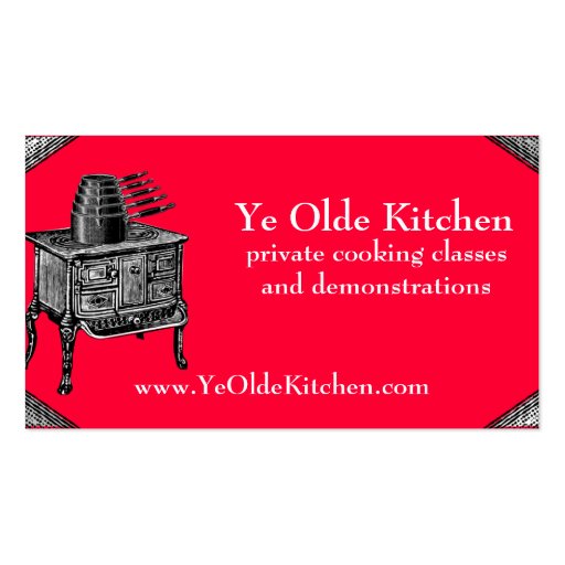 Custom color vintage stove oven pans cooking chef business cards (front side)