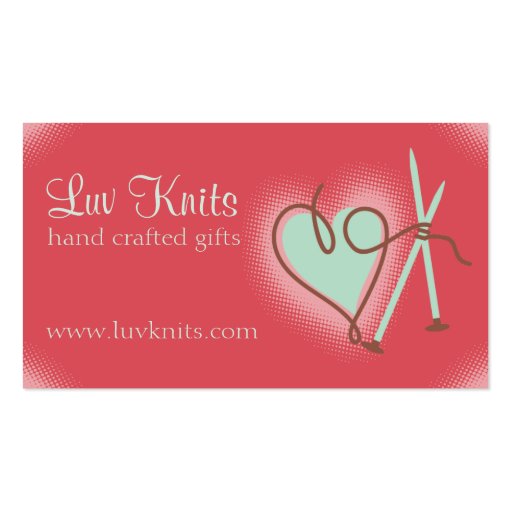 Custom color yarn heart knitting needles card business cards (front side)
