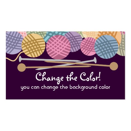 Custom color yarn knitting needles business card (front side)