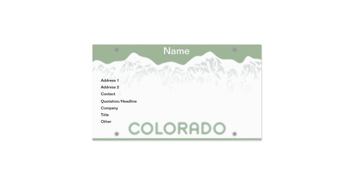 Custom Colorado License Plate Business Card Zazzle