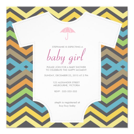 Custom colorful chevron shirt baby shower invitations