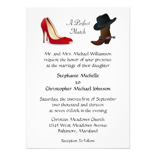 Custom Country Cowboy Boots High Heels Wedding Personalized Invites