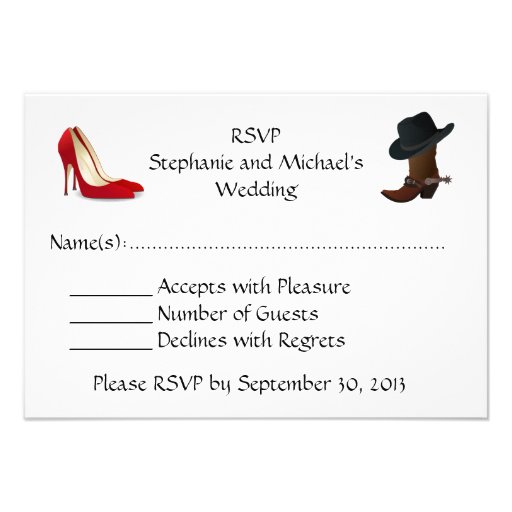 Custom Cowboy Boots High Heels Wedding  RSVP Card