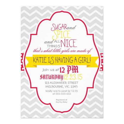 Custom crimson gold chevron baby shower announcements