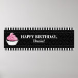 CUSTOM Cupcake and Damask Birthday Banner Poster