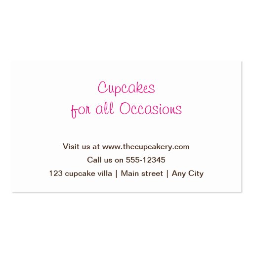 Custom Cupcake Bakery Business Cards (back side)