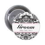 Custom Damask Groom pin buttons
