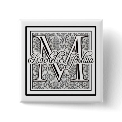 Custom damask wedding logo button by perfectpostage