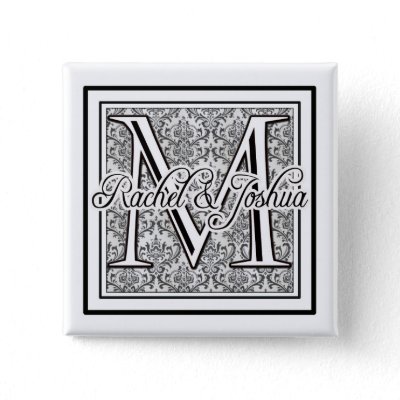 Custom damask wedding logo button by perfectpostage