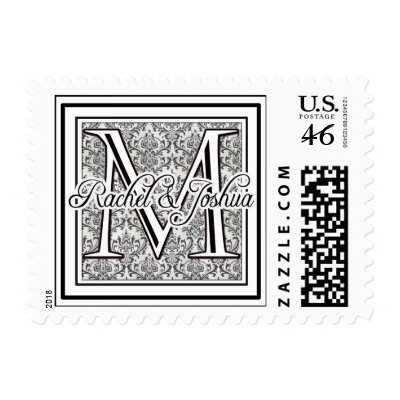 Custom damask wedding logo postage stamps by perfectpostage