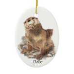 Custom Date Cute River Otter, Nature Animal Christmas Ornaments
