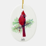 Custom Dated Cardinal Bird Nature Christmas Tree Ornaments