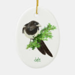 Custom Dated Christmas Magpie Ornament