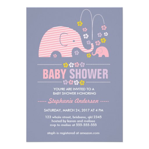 Custom elephant baby shower invitation