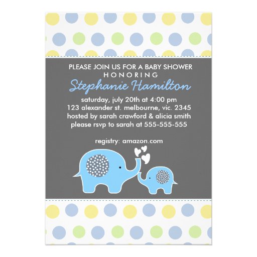 Custom elephant polka dots baby boy shower cards