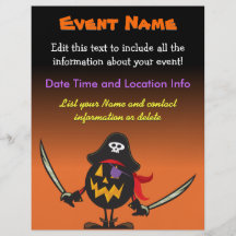 Custom Event Halloween Pirate Pumpkin Flyers