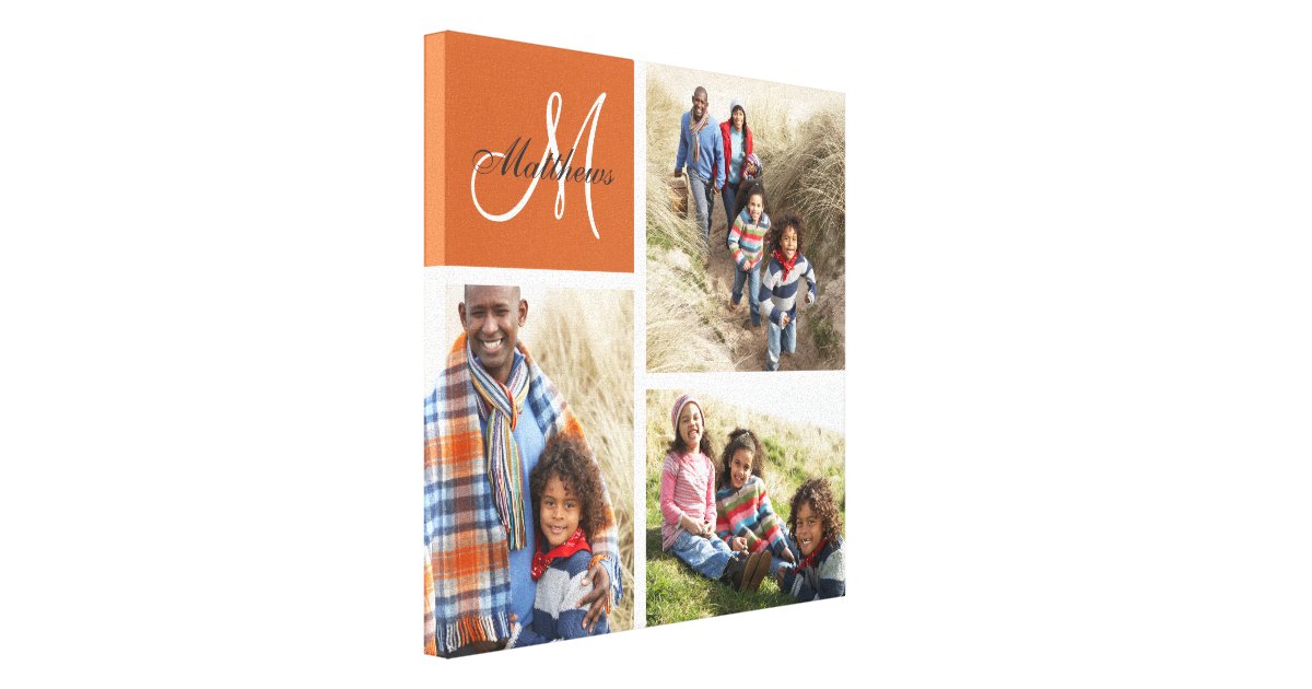 Custom Family Monogram Photo Collage Canvas Print | Zazzle