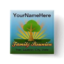 Custom Family Reunion, Green Tree with Sun Rays Button