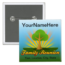 Custom Family Reunion, Green Tree with Sun Rays Button