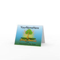 Custom Family Reunion, Green Tree with Sun Rays Greeting Cards