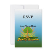 Custom Family Reunion, Green Tree with Sun Rays Invitations