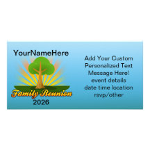 Custom Family Reunion, Green Tree with Sun Rays Personalized Photo Card