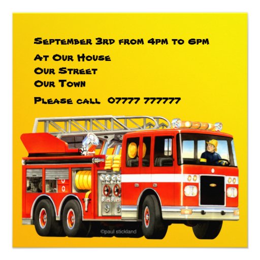 Custom Fire Truck Party Personalized Announcements