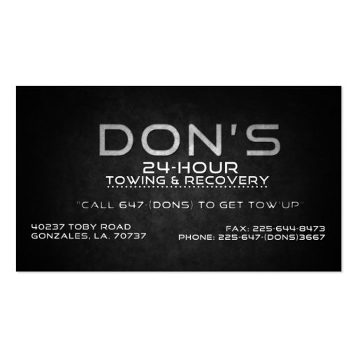 Custom for Don's Towing Business Card Templates