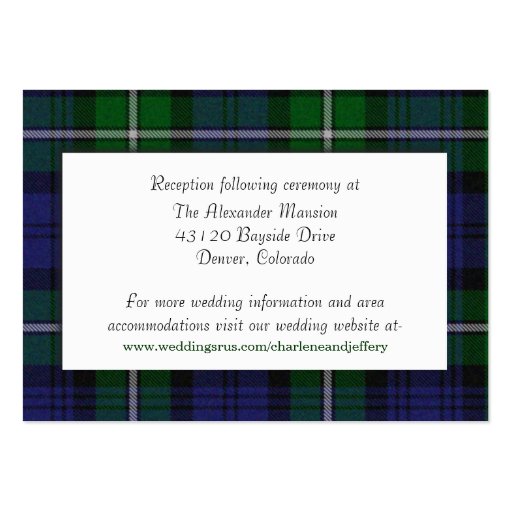 Custom Forbes Plaid Wedding Enclosure Card Business Card Template (front side)