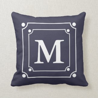 Custom Framed Monogram Solid Color Blue Pillows