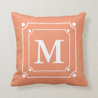 Custom Framed Monogram Solid Color Orange Throw Pillow