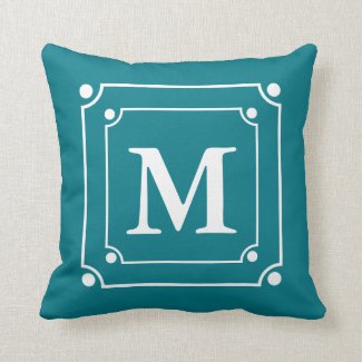 Custom Framed Monogram Solid Color Teal Throw Pillows